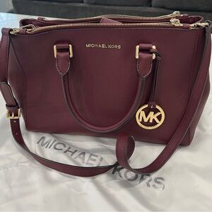 Michael Kors Burgundy Satchel with Gold Accents